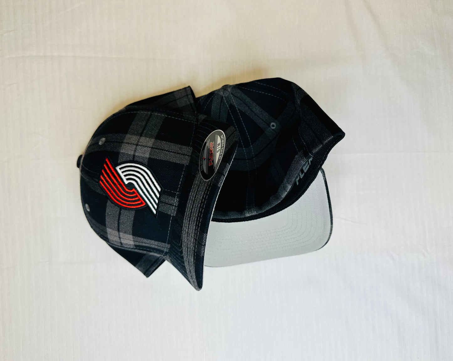 Portland Trail Blazers Hat - Black/Gray Plaid - FlexFit Snapback