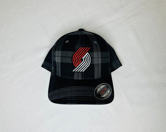 Portland Trail Blazers Hat - Black/Gray Plaid - FlexFit Snapback