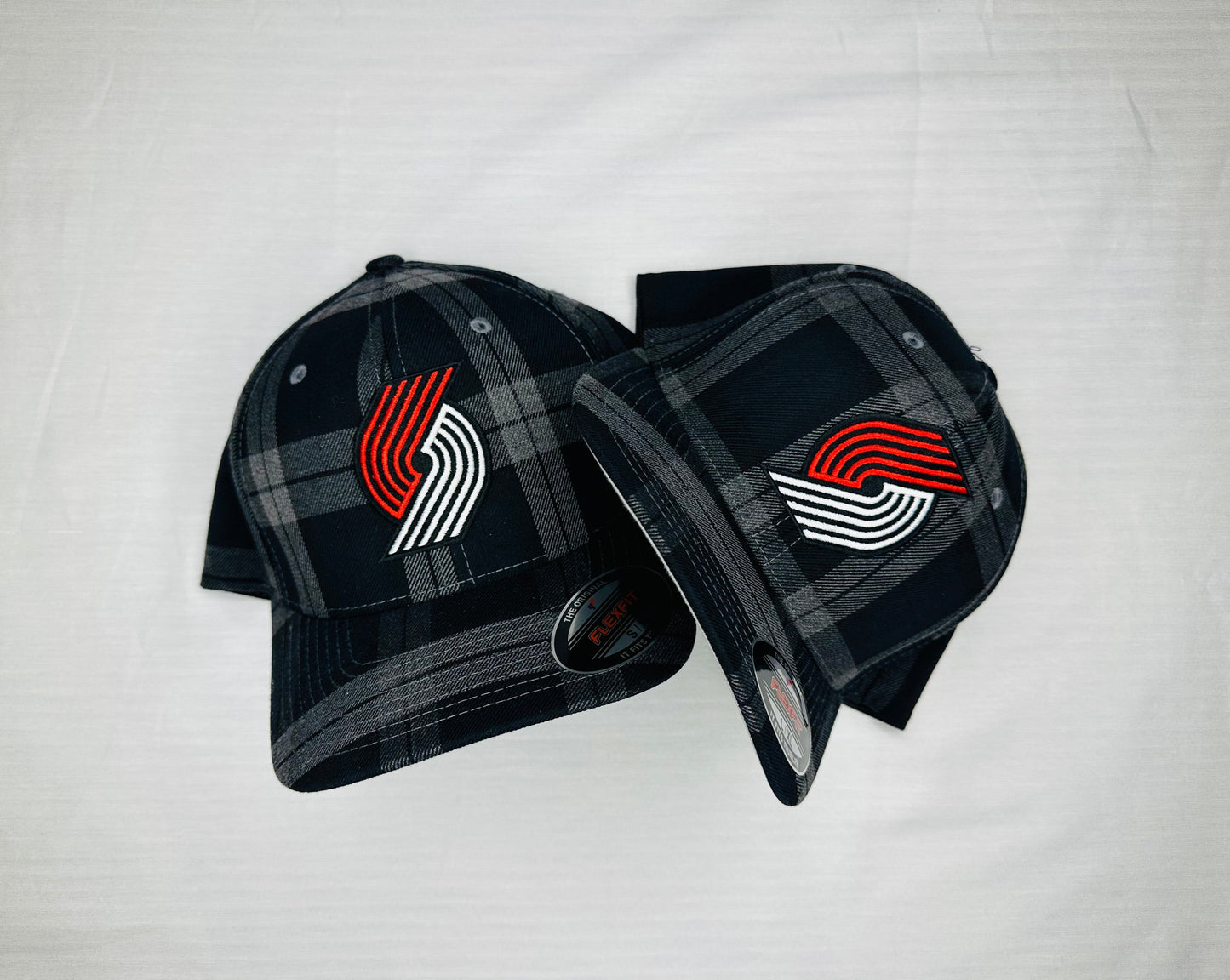 Portland Trail Blazers Hat - Black/Gray Plaid - FlexFit Snapback